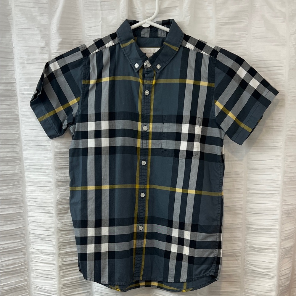 Burberry Blue and Yellow Plaid Button-Down Shirt